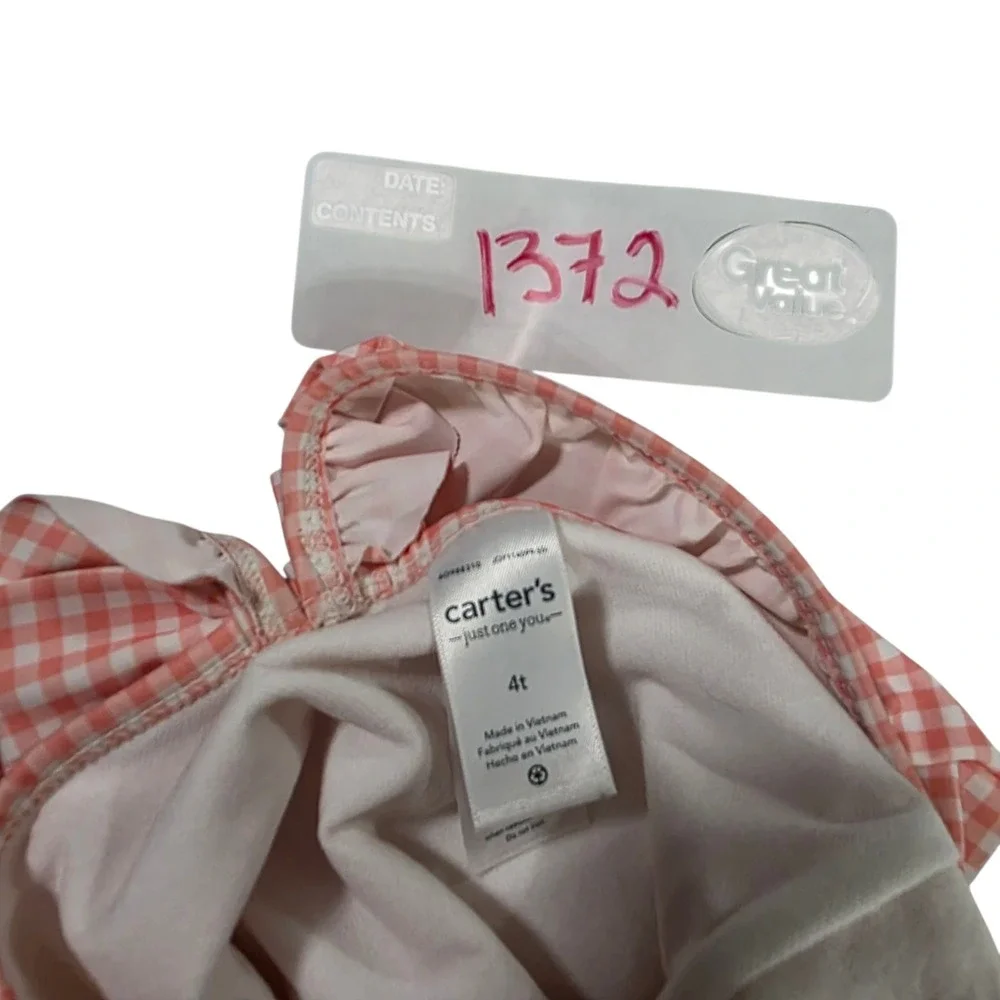 Carters‎ One Piece Swimsuit Baby Girl Pink White 4T Plaid Stretch Bow Ruffled